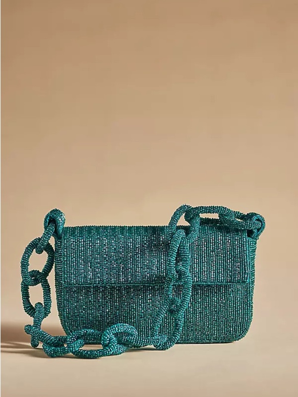 Anthropologie Teal Beaded Chain-Link The Fiona Beaded Bag